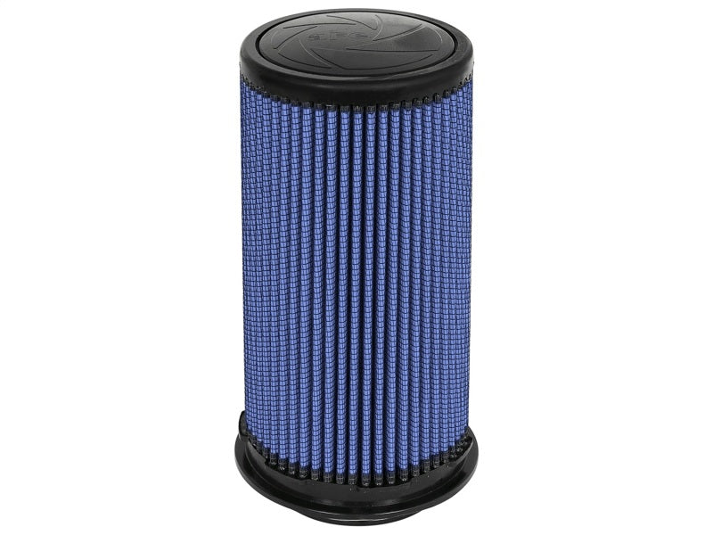 aFe Magnum FLOW Pro 5R universal clamp-on air filter with blue filter media and black base, dimensions 3.5 x 5 x 4.75 x 9 inches.