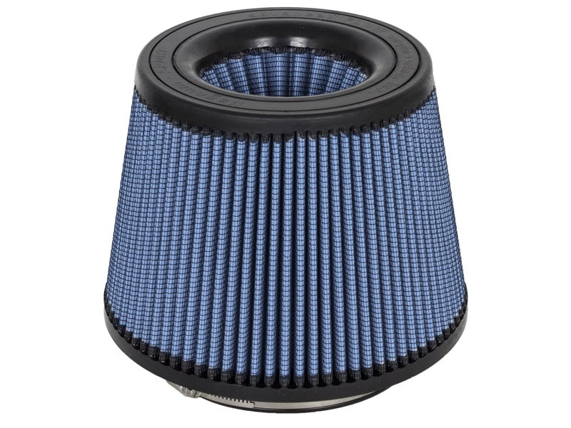 aFe MagnumFLOW Air Filter with a conical design and blue mesh material, enhancing airflow for improved engine performance.