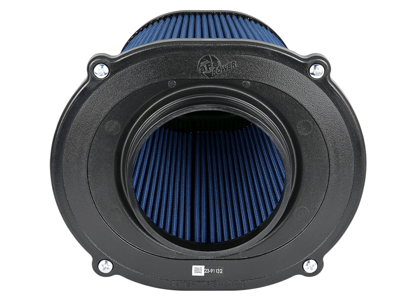 aFe Quantum Pro-5 R air filter with inverted top, featuring a 5-inch flange and 8-inch height, designed for optimal airflow.
