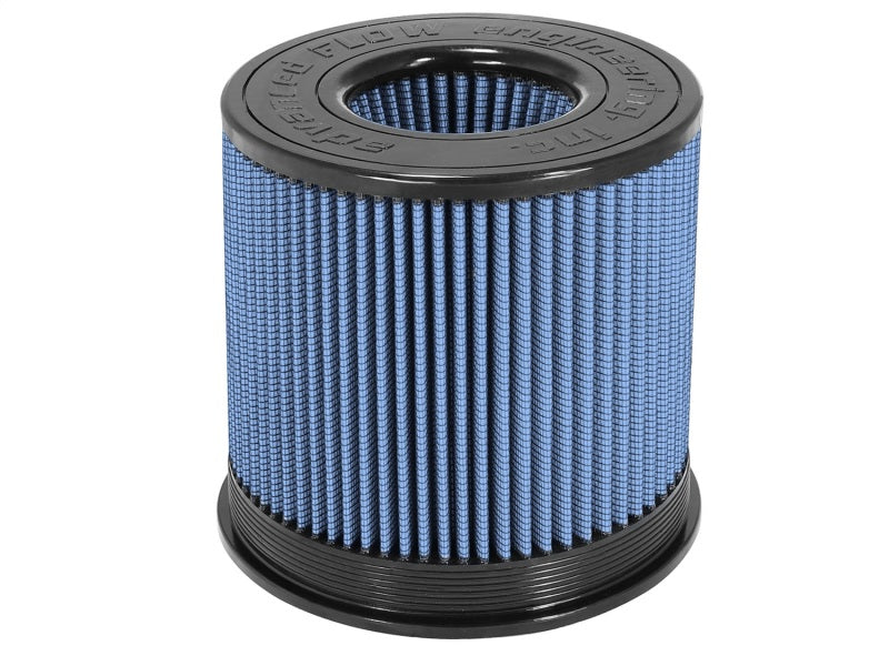 aFe MagnumFLOW Pro 5R universal air filter with inverted design, featuring blue pleated media and durable black base.