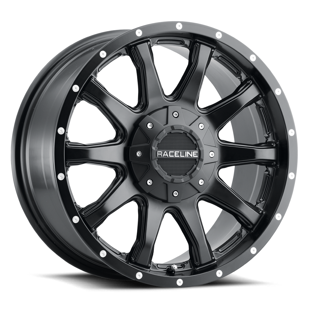 Black Raceline 930B Shift wheel featuring a multi-spoke design and polished accents, ideal for offroad vehicles.