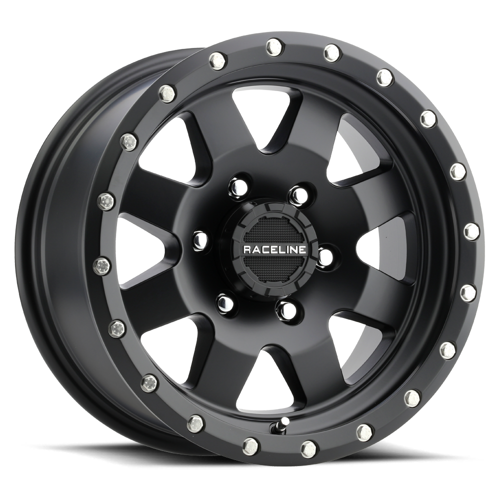935B Defender Trailer wheel featuring a sleek black finish and prominent beadlock design, ideal for offroad vehicles.
