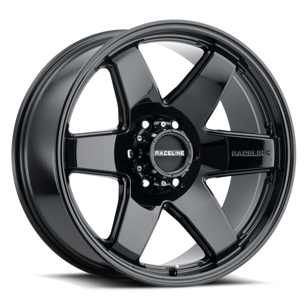 Black Raceline 942B Addict wheel featuring a sleek design with five spokes, ideal for trucks and offroad vehicles.