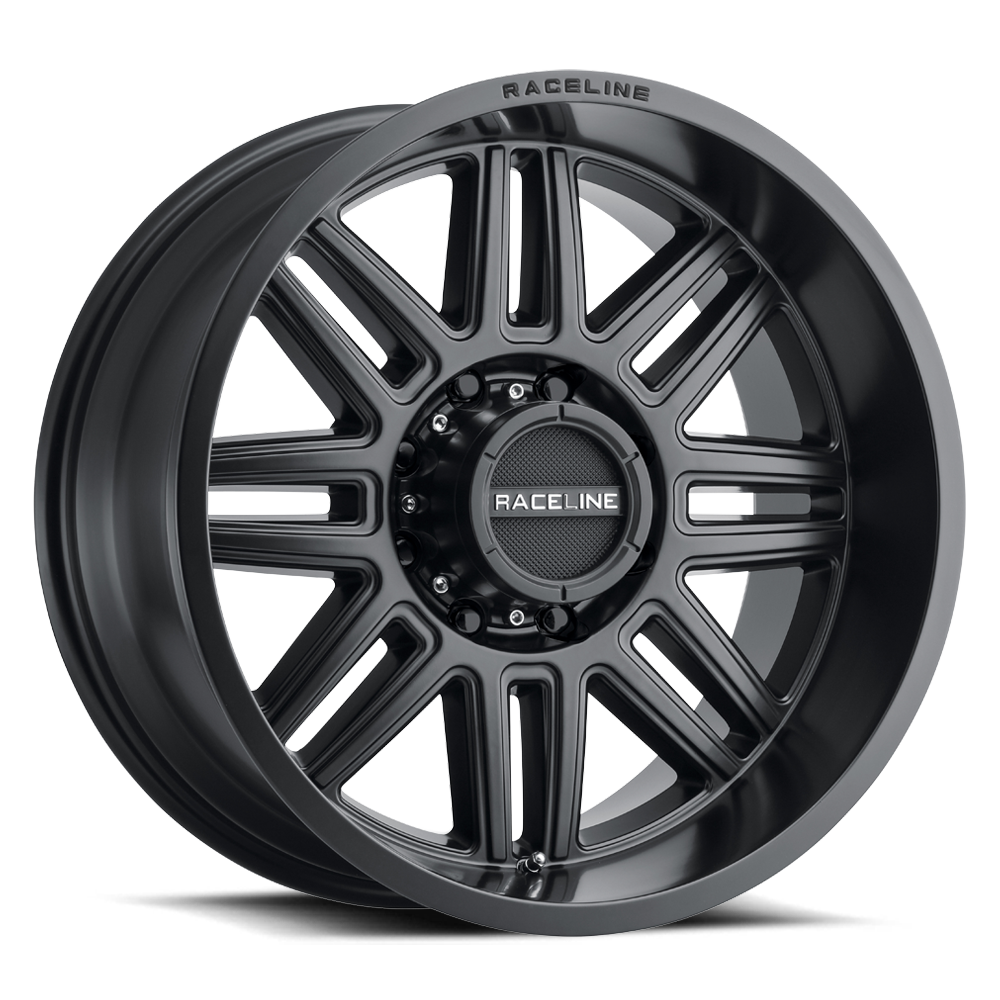 Raceline 948B Split wheel featuring a sleek black finish and a multi-spoke design, ideal for trucks and SUVs.