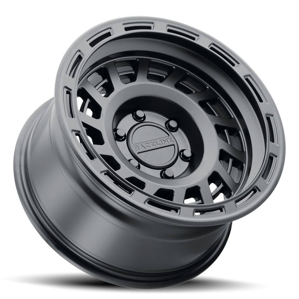 Black 957B Halo wheel featuring a unique multi-spoke design, ideal for offroad vehicles and enhancing performance.