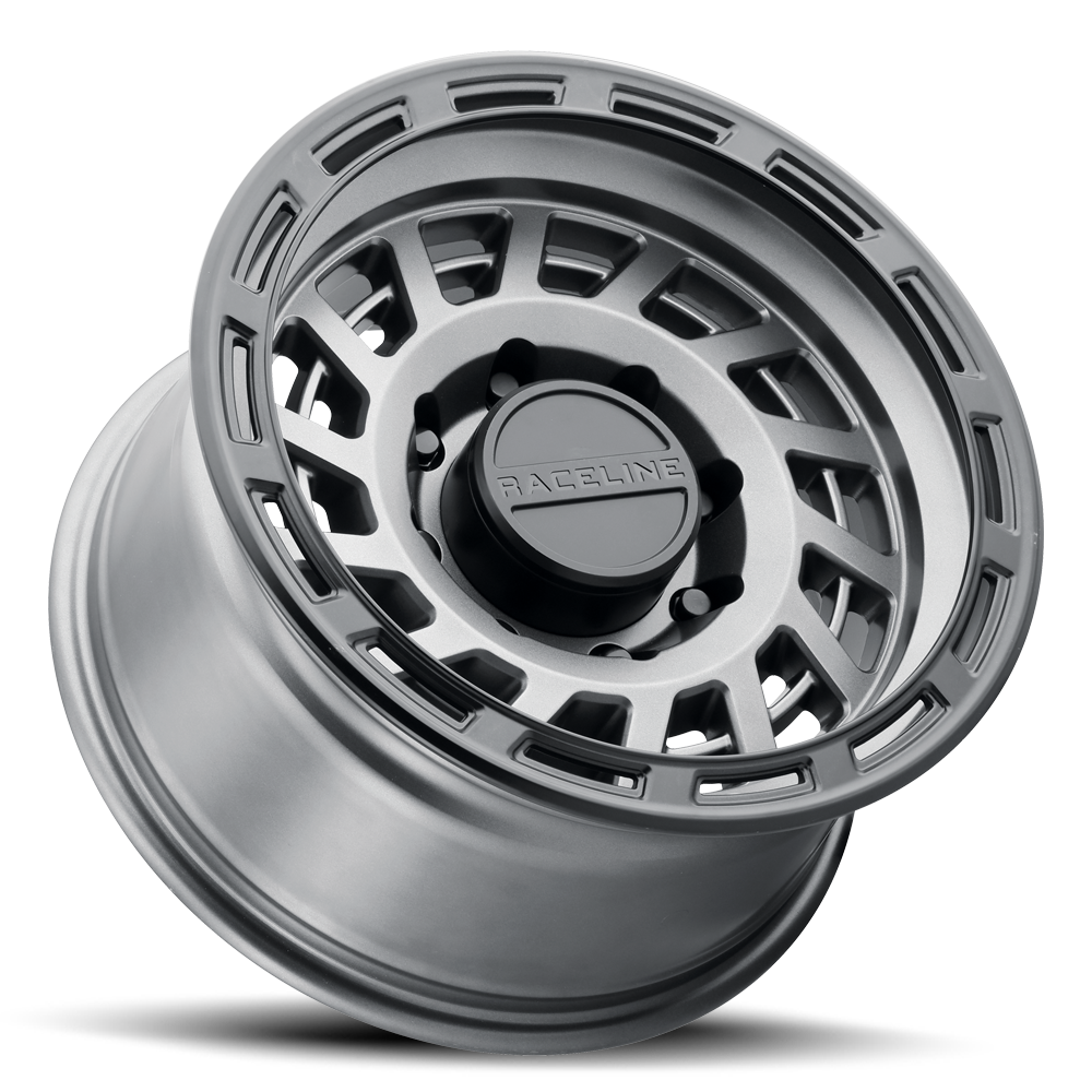Aluminum 957GB Halo wheel by Raceline, featuring a sleek design with a matte finish and intricate spoke pattern.