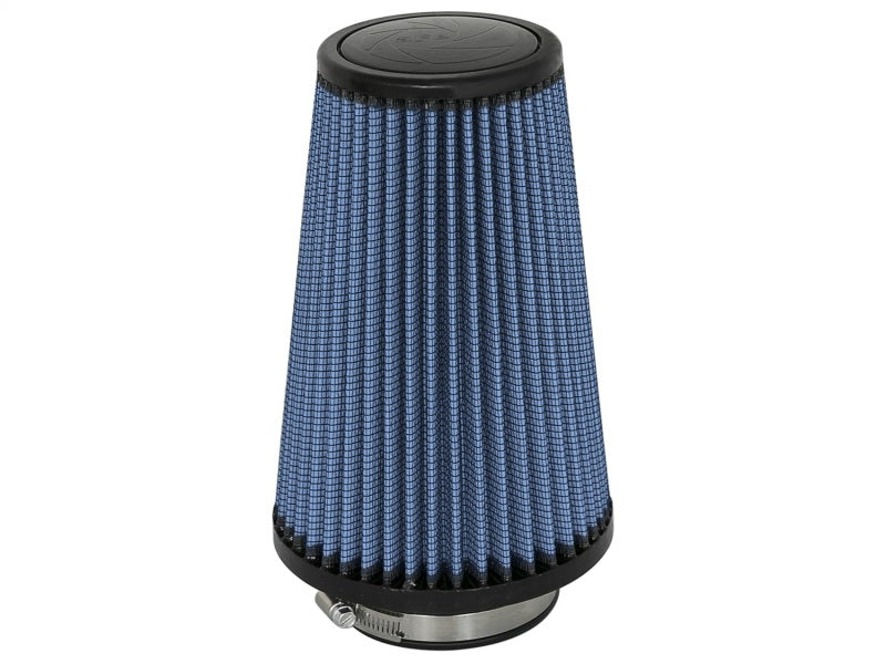 aFe MagnumFLOW Air Filter featuring a conical design with a blue filter element, designed for enhanced airflow and performance.