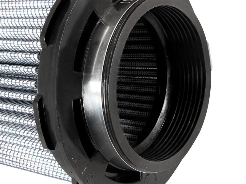 aFe MagnumFLOW ProDry S air filter featuring a cylindrical design with a black plastic base and fine mesh filter material.