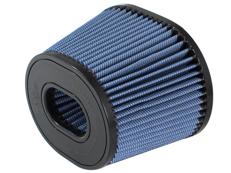 aFe MagnumFLOW Air Filter featuring a conical design with blue filter media and a black base for enhanced airflow and performance.