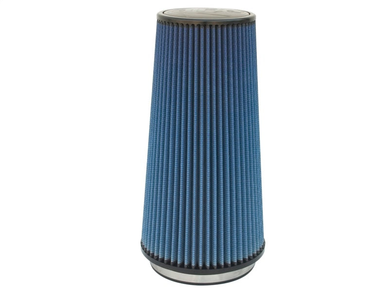 aFe MagnumFLOW Air Filter in blue, featuring a conical design for enhanced airflow and engine performance.