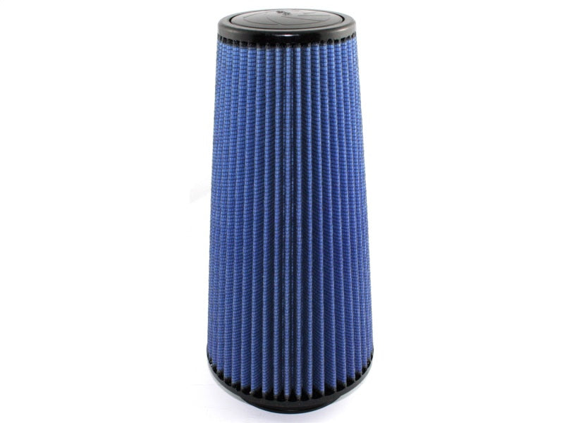 aFe MagnumFLOW Air Filter in blue, designed for enhanced airflow and engine performance, measuring 4 inches wide by 12 inches high.