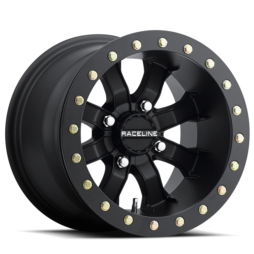A71B Black Mamba Beadlock wheel featuring a sleek black finish and silver beadlock rings for offroad performance.