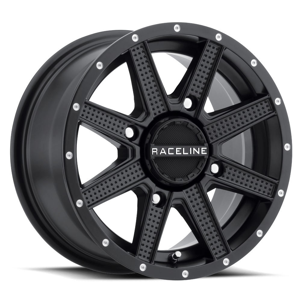 A92B Hostage wheel by Raceline featuring a sleek black finish and a bold, multi-spoke design for offroad vehicles.