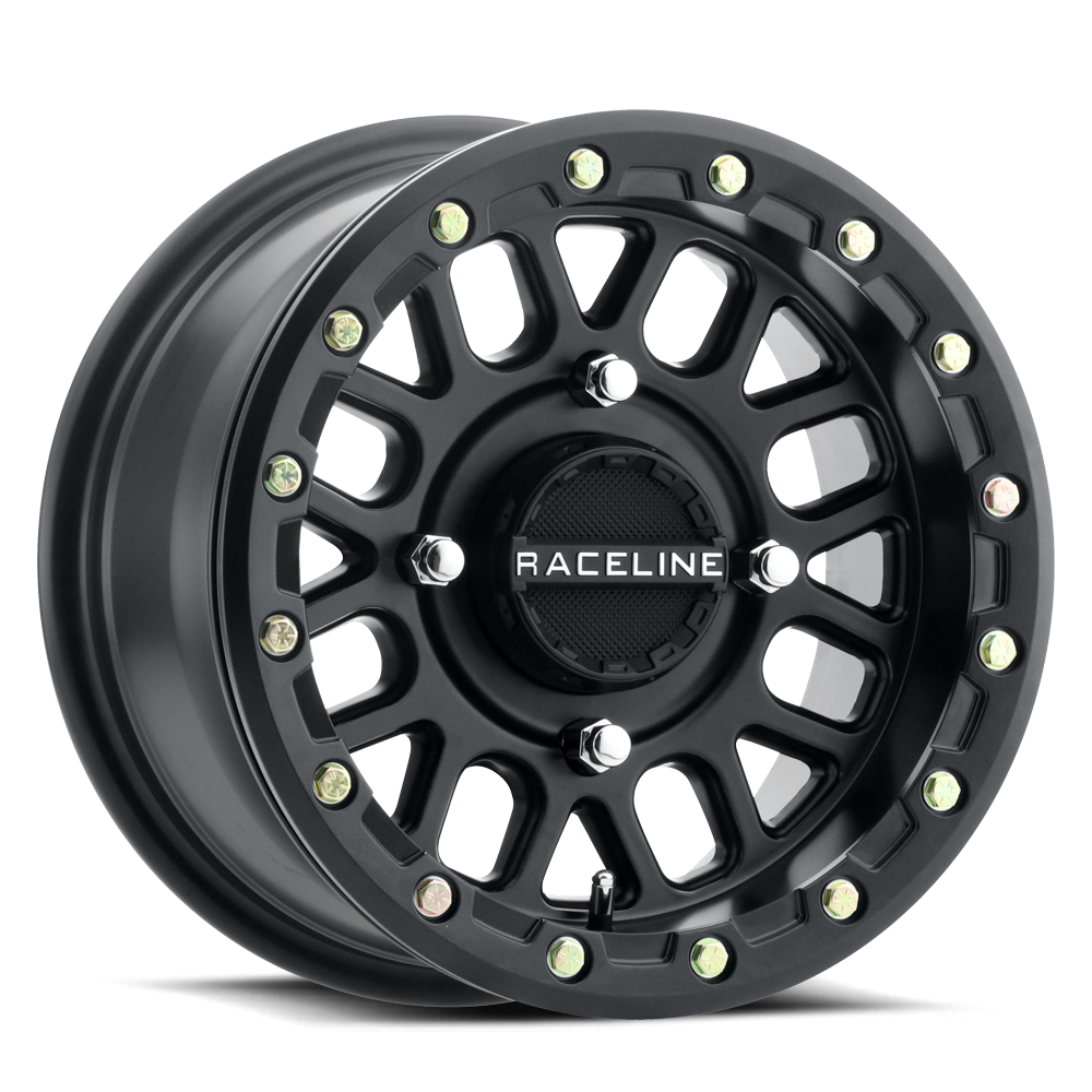 A93B Podium Beadlock wheel featuring a black finish and distinctive design for offroad vehicles. Ideal for enhanced performance.