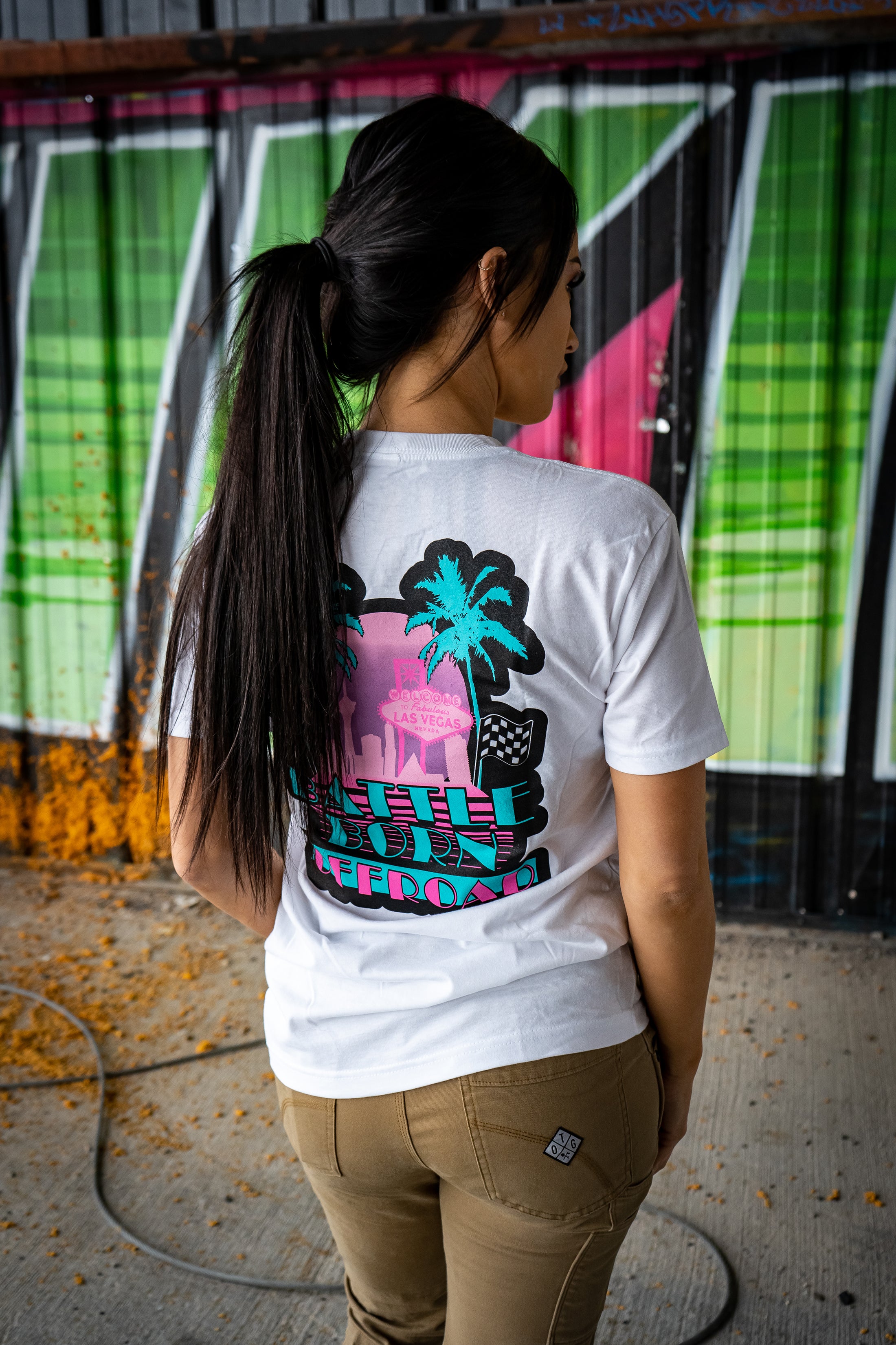 BBO Miami Vice T-Shirt featuring vibrant palm tree graphics and a retro design, perfect for offroad enthusiasts.