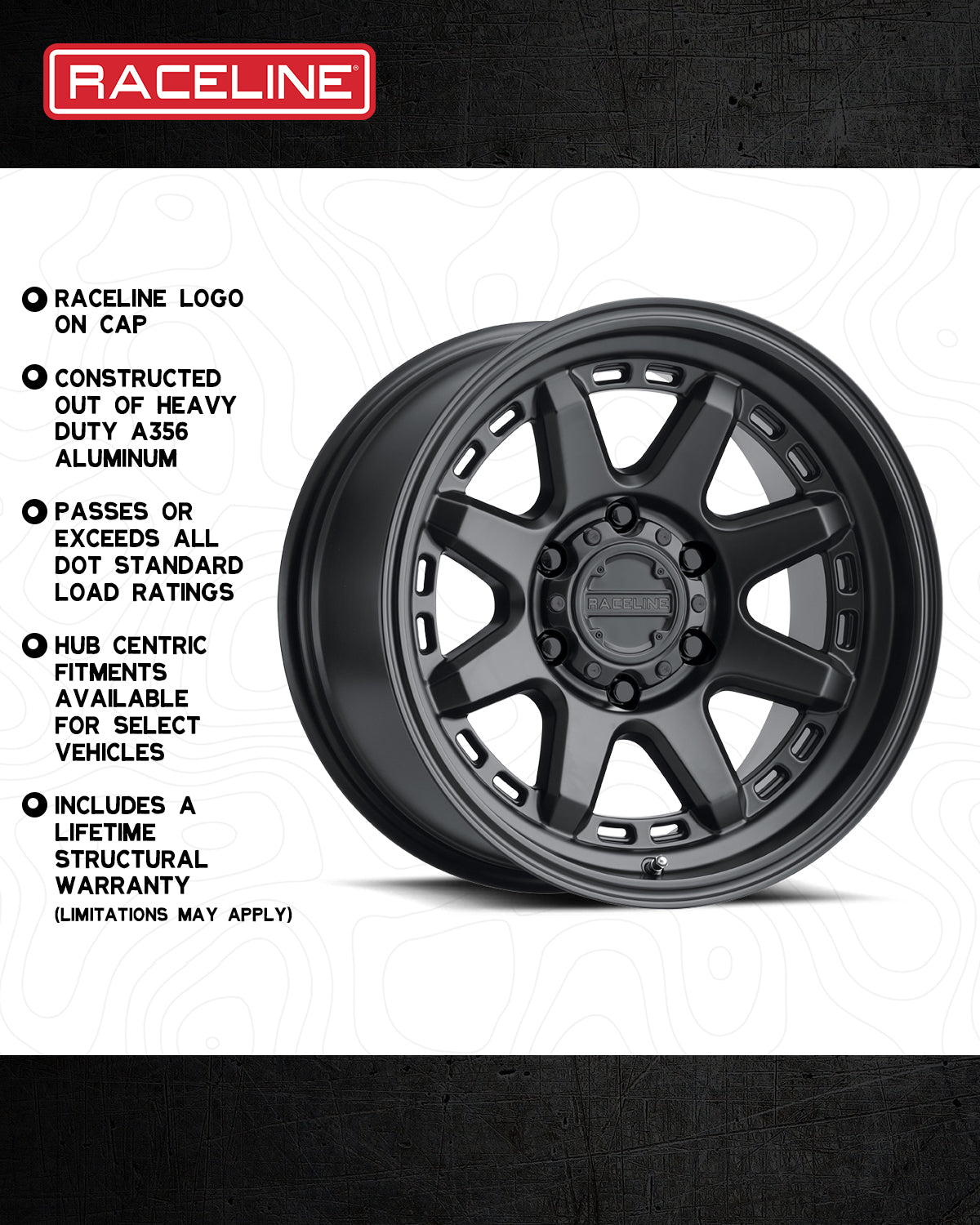 Raceline 947B Scout wheel featuring a matte black finish, designed for durability and performance in offroad conditions.