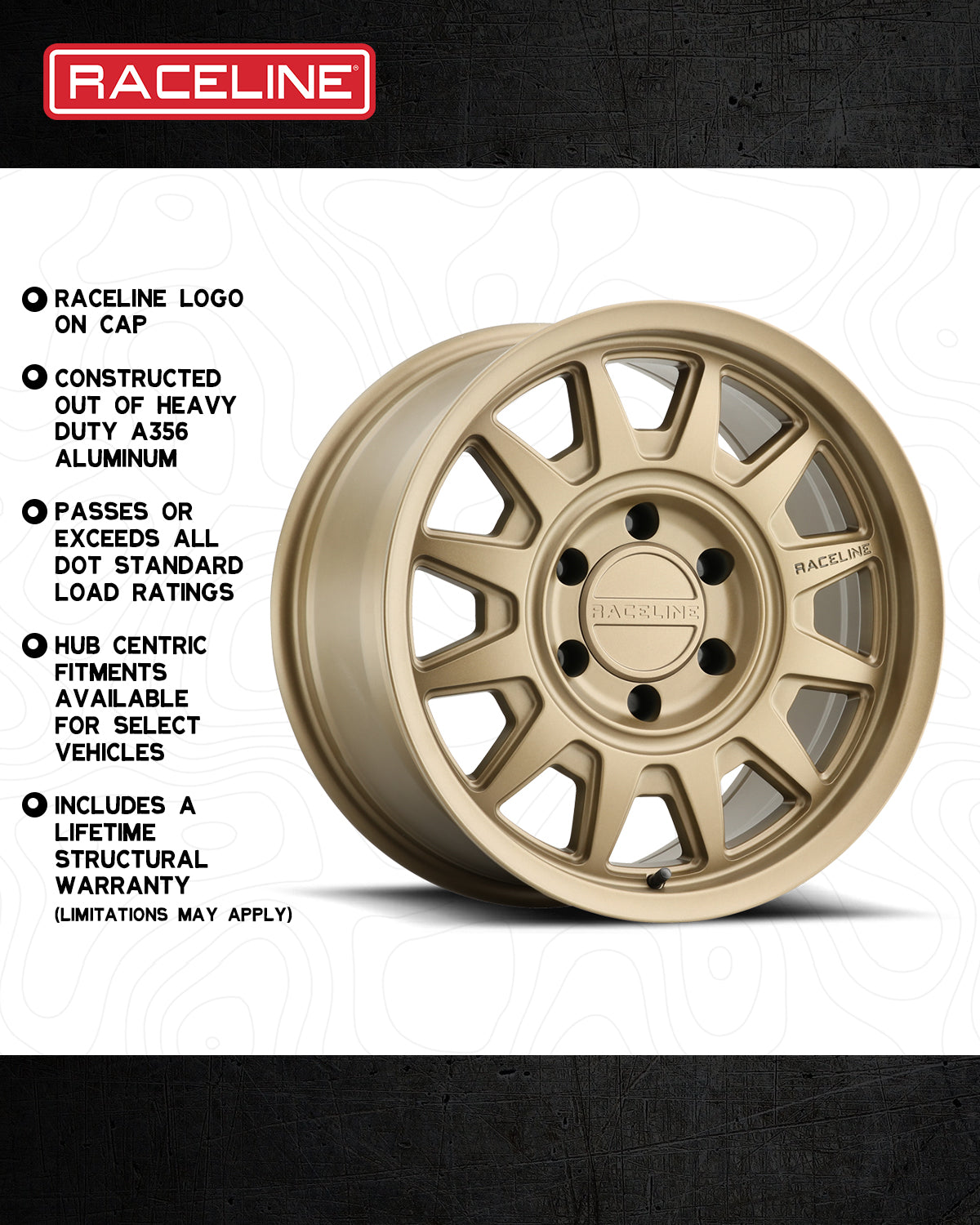 Aero HD 952BZ wheel by Raceline, featuring a durable design, hub-centric fitment, and a lifetime structural warranty.