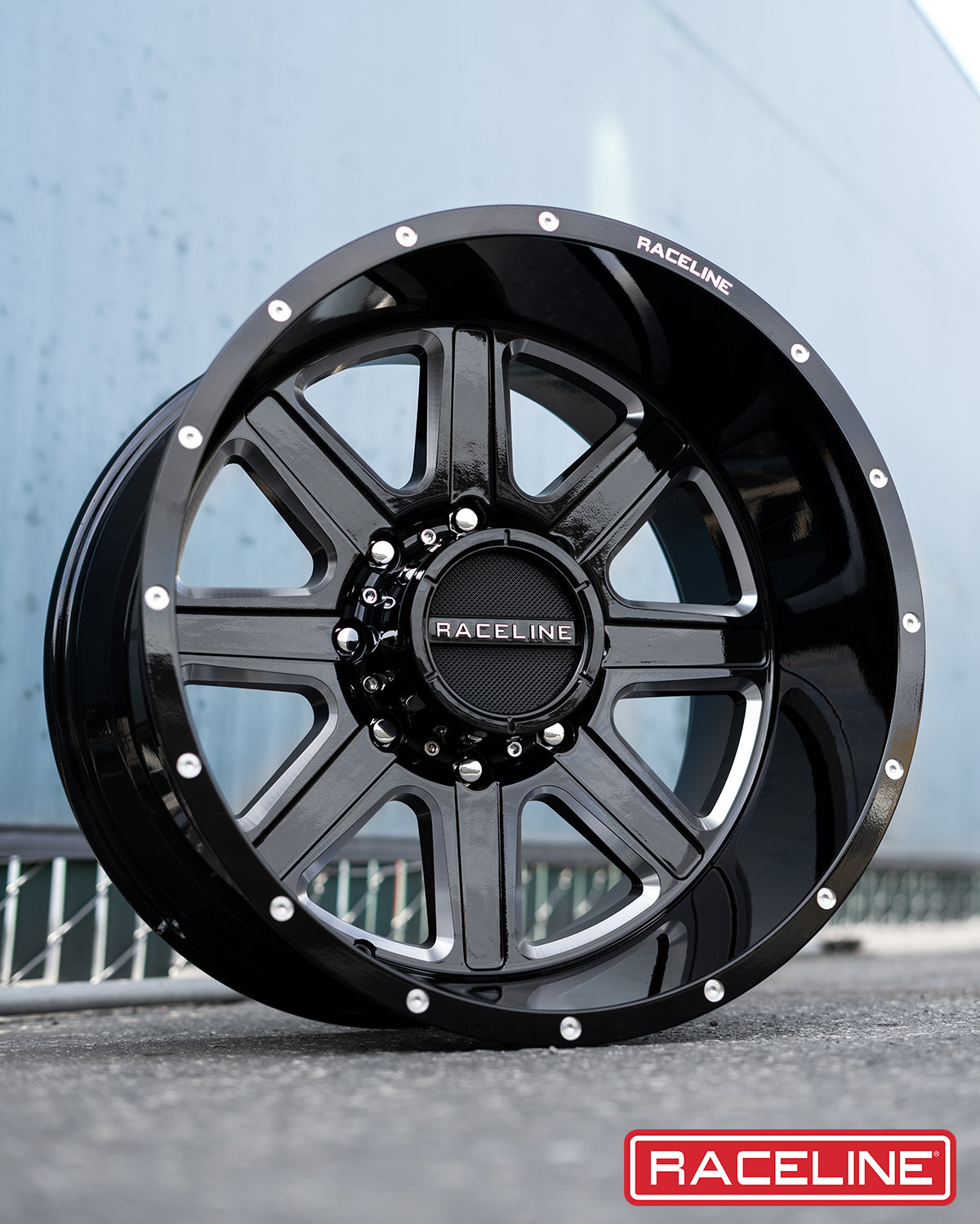 Black Raceline 940M Hostage wheel featuring a bold design and polished accents, ideal for offroad vehicles.