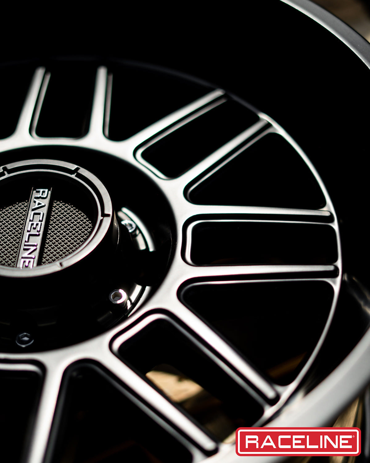 Close-up of the Raceline 948B Split wheel showcasing its sleek design and polished finish, ideal for offroad vehicles.