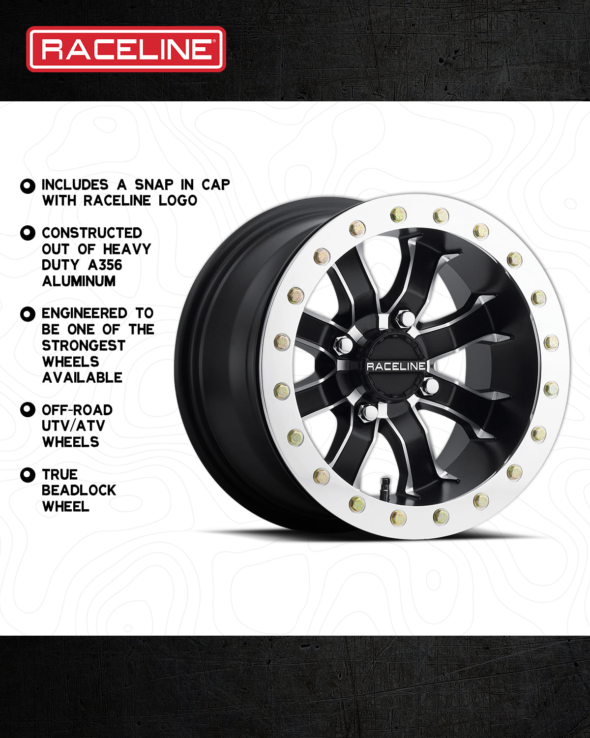 A71 Mamba Beadlock wheel featuring a black finish, aluminum construction, and a white beadlock ring for off-road performance.