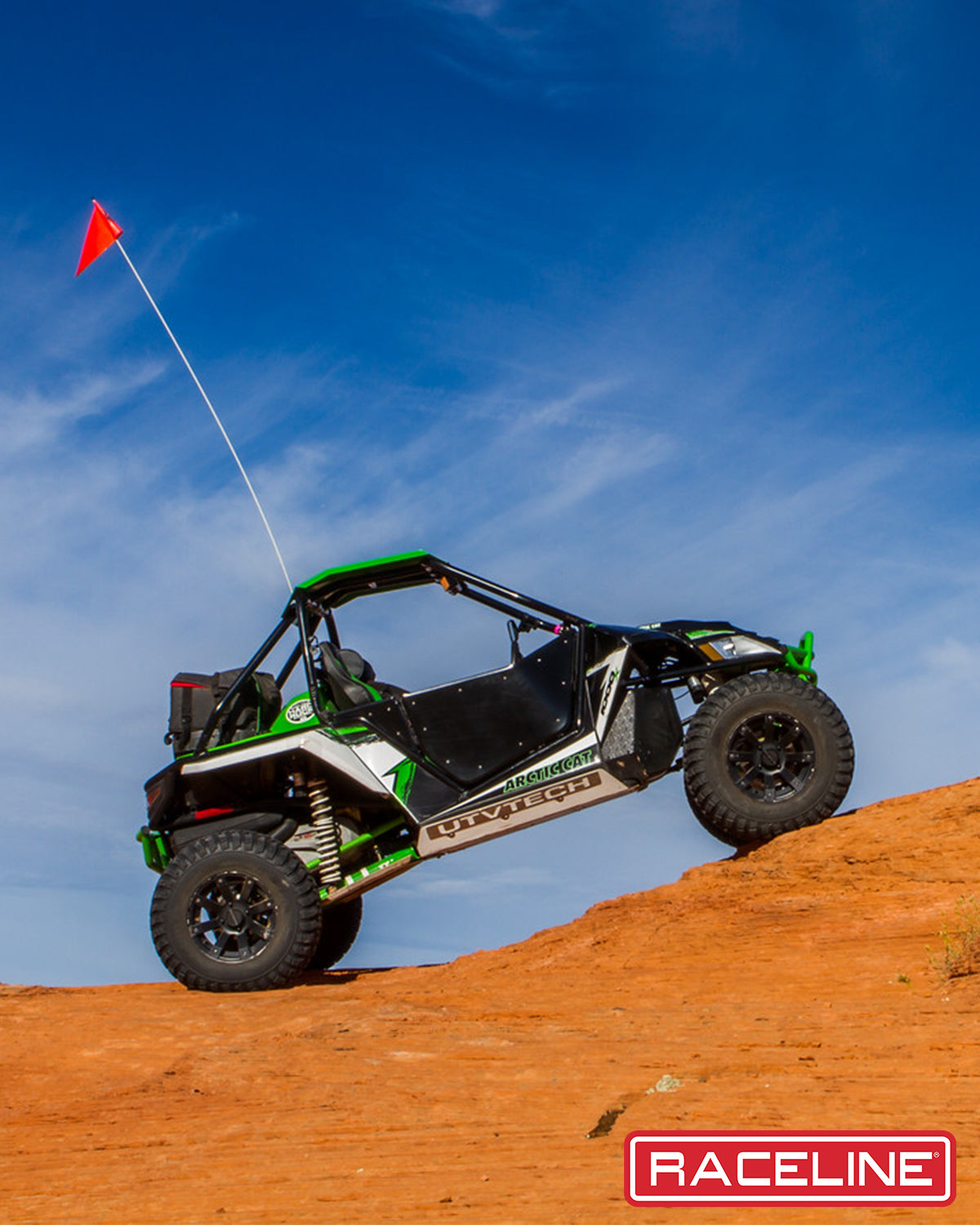 A79 Scorpion UTV climbing a rocky terrain under a clear blue sky, showcasing its rugged design and performance capabilities.