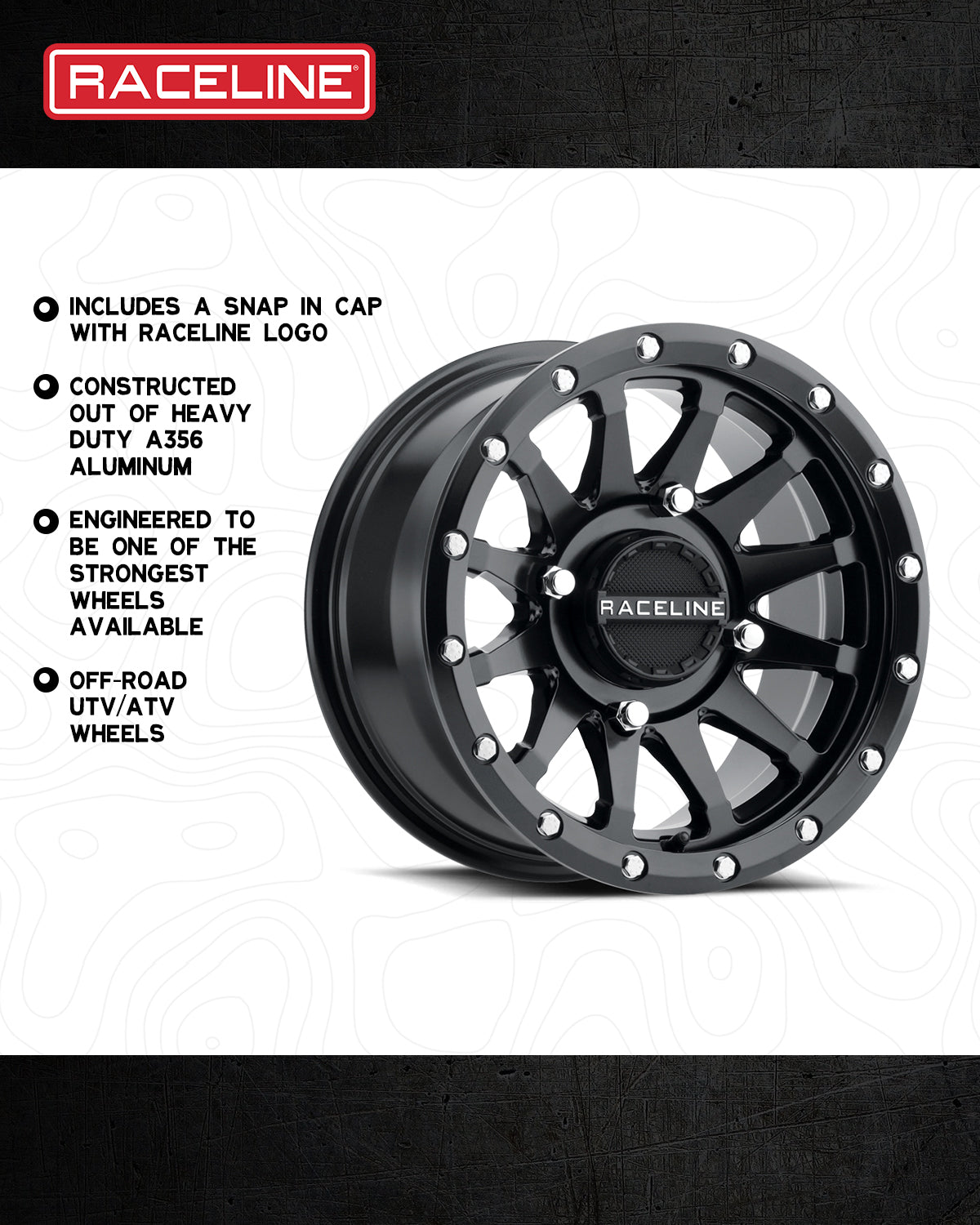 A95B Trophy Simulated Beadlock wheel featuring a heavy-duty aluminum construction and a sleek black finish, ideal for off-road UTVs and ATVs.