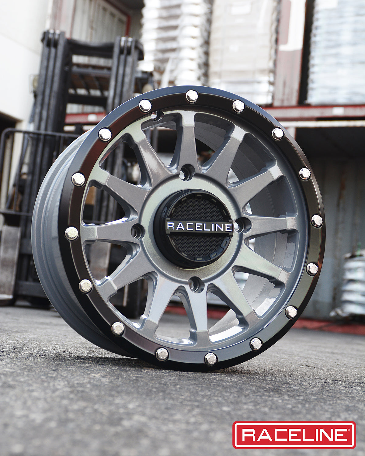 A95SG Trophy Simulated Beadlock wheel featuring a sleek silver finish and bold design, ideal for offroad vehicles.