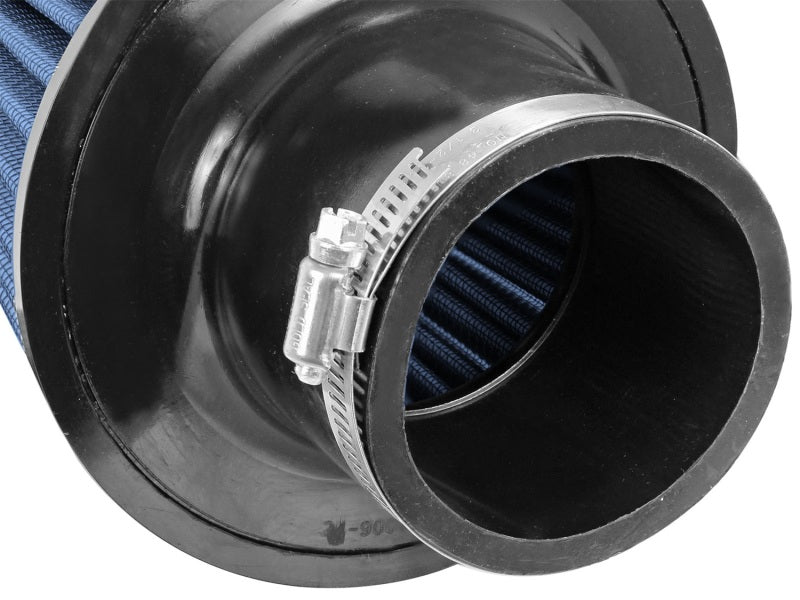 aFe MagnumFLOW air filter featuring a blue filter element and black housing, designed for enhanced engine performance.