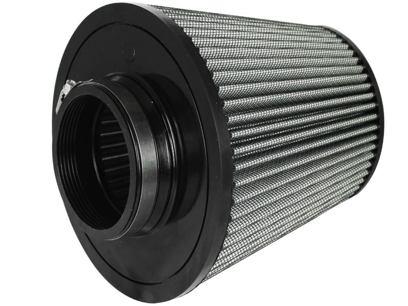 aFe MagnumFLOW Air Filter featuring a cylindrical design with a mesh exterior and threaded inlet for enhanced airflow and filtration.