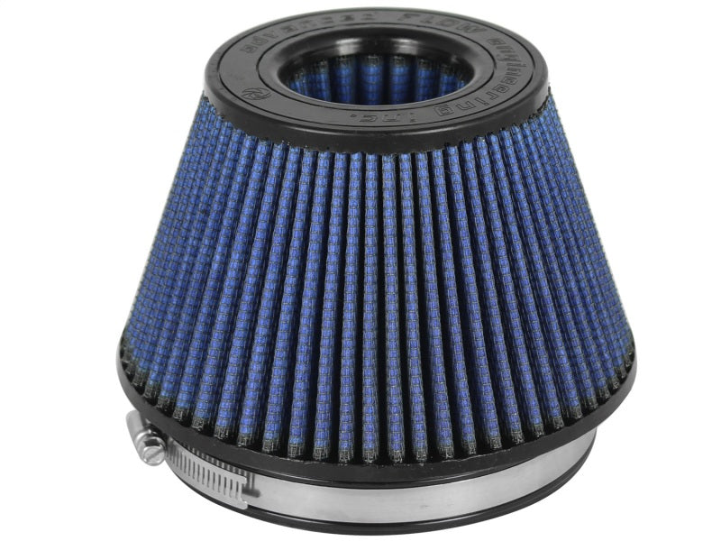 aFe MagnumFLOW PRO 5R air filter with a conical design, featuring blue filter media and a metal base for enhanced airflow.