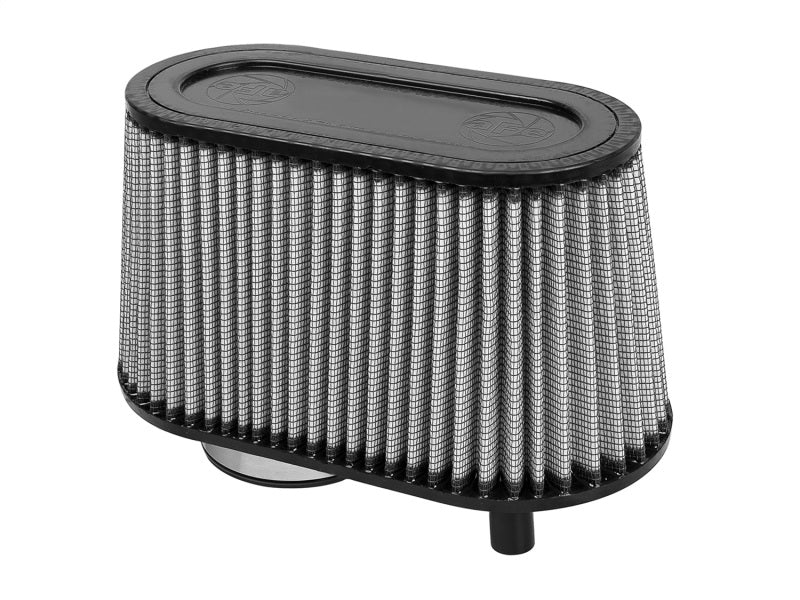 aFe MagnumFLOW Air Filter featuring a cylindrical design with a black frame and pleated filter media for enhanced airflow.