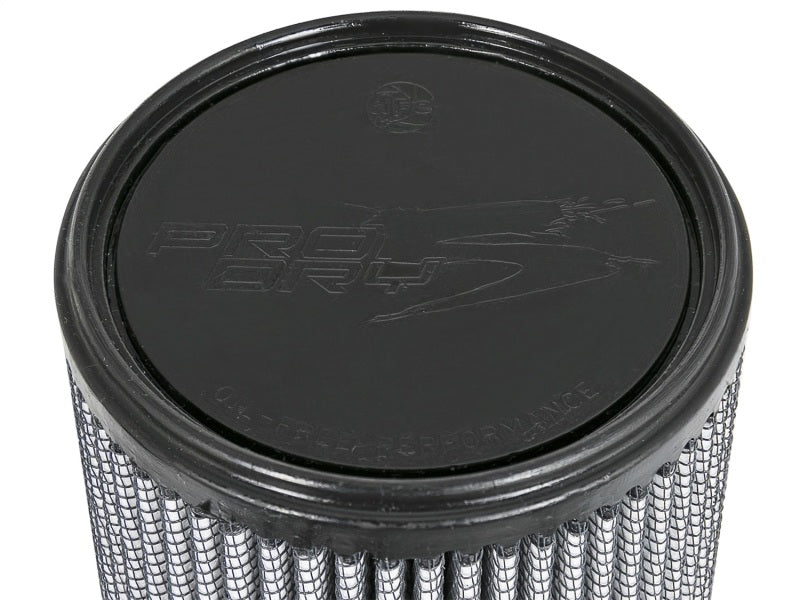 aFe Magnum FLOW Pro DRY S universal air filter with dimensions F-3.5in, B-5in, T-4.75in, H-9in for enhanced engine performance.