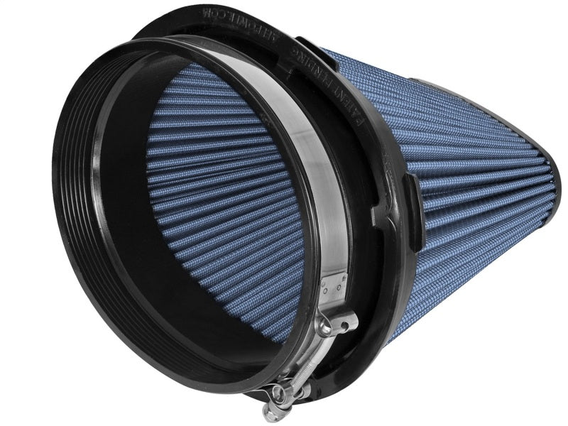 aFe MagnumFLOW Pro 5R universal air filter with a blue filter media and black housing, designed for improved airflow and performance.