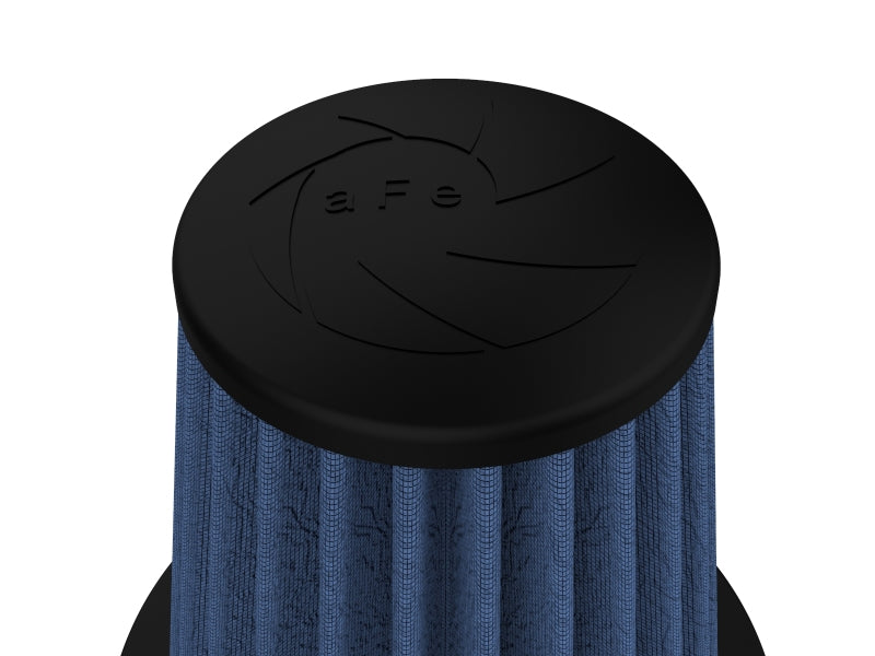 aFe MagnumFLOW Air Filter for Ford Mustang 94-04 V6 featuring a black top and blue filter media for enhanced airflow.
