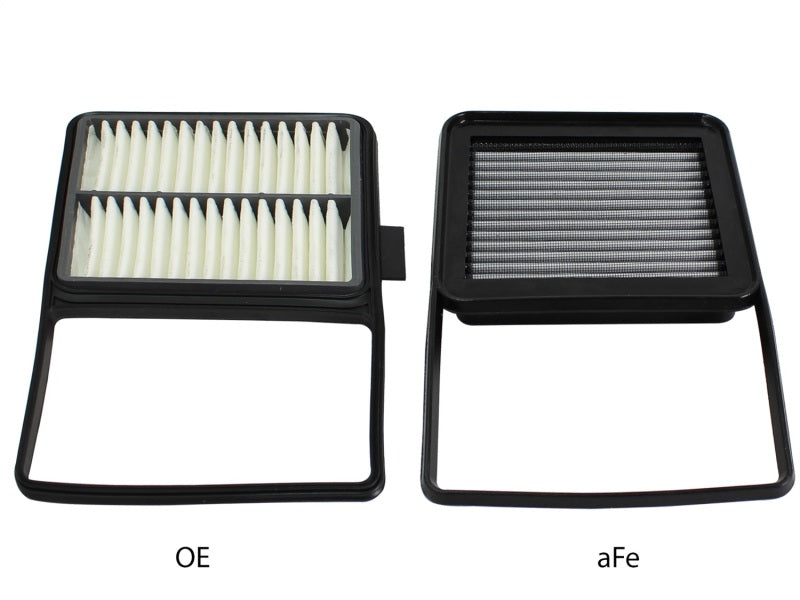 aFe Magnum FLOW OER Pro Dry S Air Filter comparison for 04-09 Toyota Prius, showcasing OE and aFe designs side by side.