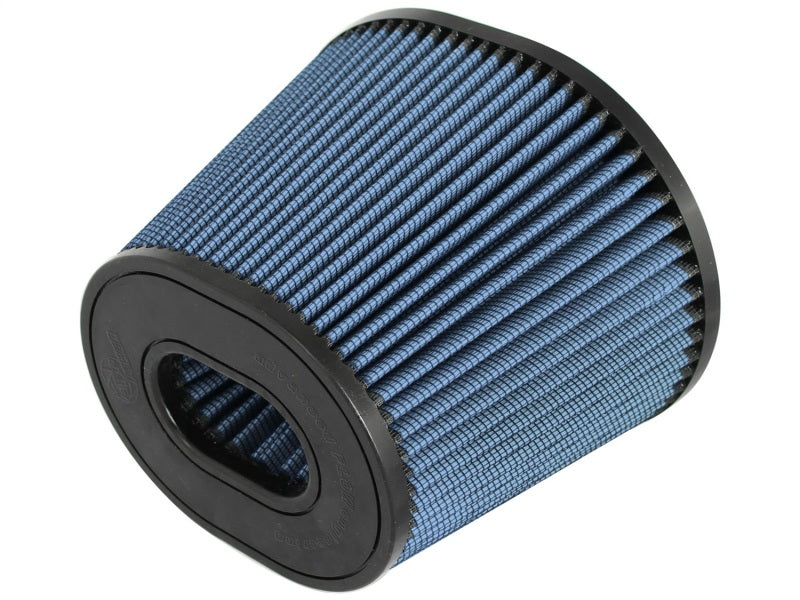 aFe MagnumFLOW Air Filter featuring a blue pleated design, optimized for enhanced airflow and engine performance.