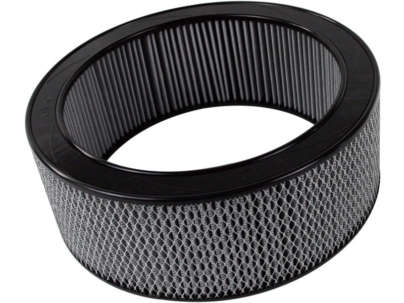 aFe MagnumFLOW round racing air filter with dimensions 14OD x 11ID x 5H inches, designed for high-performance applications.