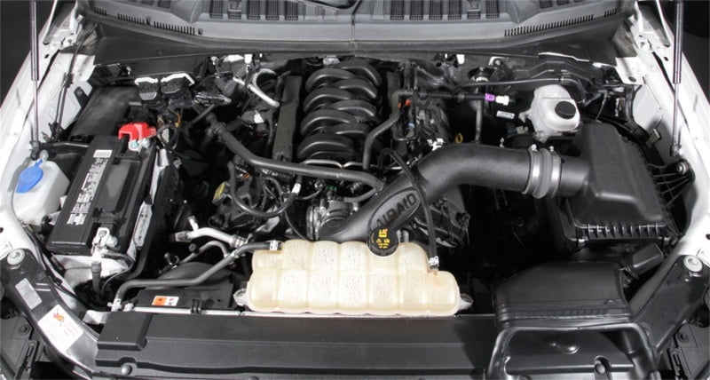 Airaid intake kit installed in a 2018 Ford F150 V6 5.0L engine bay, showcasing enhanced airflow components.
