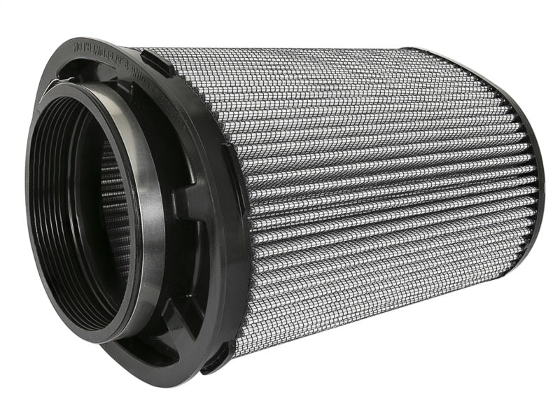 aFe Magnum FLOW Pro DRY S Universal Air Filter featuring a cylindrical design with a mesh surface for improved airflow and filtration.