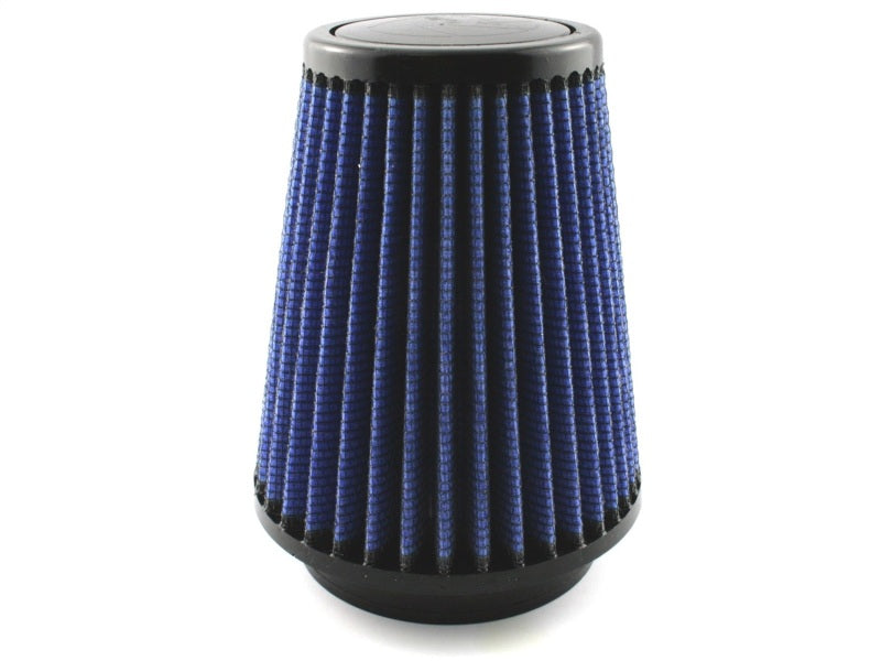 aFe MagnumFLOW Air Filter with a blue pleated design, measuring 3.5 inches at the base and top, and 6 inches tall.