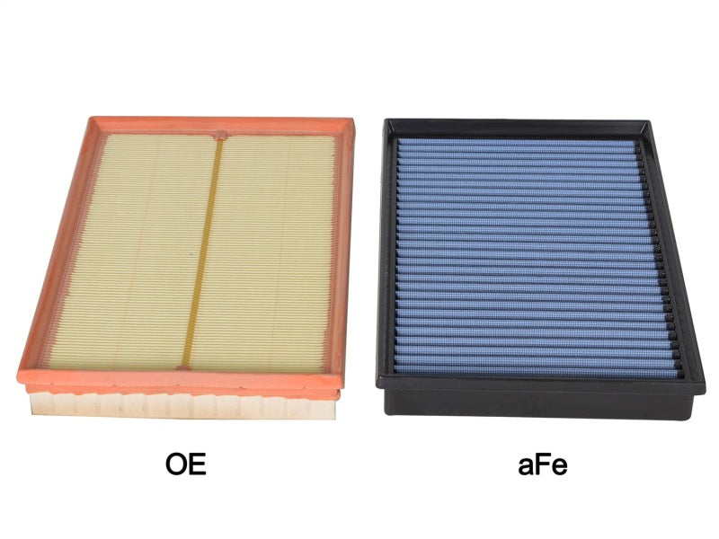aFe Magnum FLOW OER Pro 5R Air Filter for 2016 Nissan Titan XD V8-5.0L, comparing OE and aFe designs for enhanced performance.