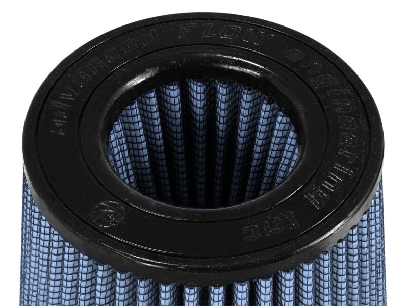 aFe MagnumFLOW air filter featuring a cylindrical design with a blue mesh filter element for enhanced airflow and performance.