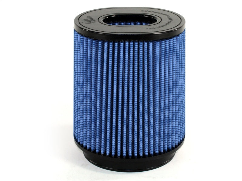 aFe MagnumFLOW Air Filter featuring a blue pleated design, optimized for improved airflow and engine performance.