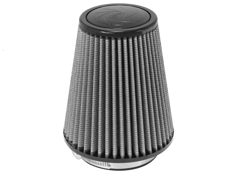 aFe MagnumFLOW Air Filter with a conical design, featuring a gray pleated filter media and a sturdy base for enhanced airflow.