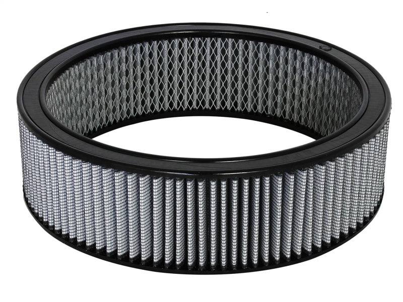 aFe MagnumFLOW round racing air filter with a 14-inch outer diameter, 12-inch inner diameter, and 4-inch height for enhanced performance.
