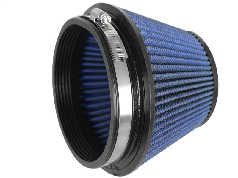aFe MagnumFLOW Air Filter PRO 5R with blue filter media and black rubber base, designed for enhanced airflow and performance.
