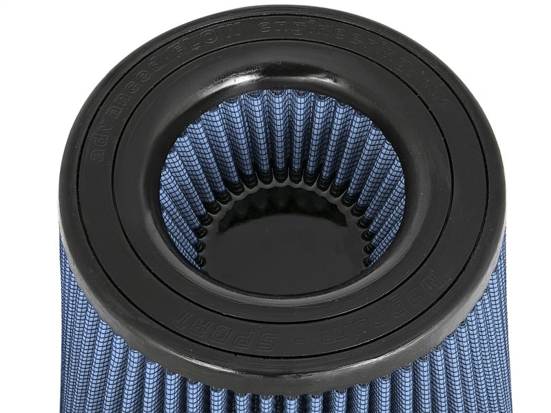 aFe Track Series replacement air filter featuring a Pro 5R design, with dimensions for optimal airflow and performance.