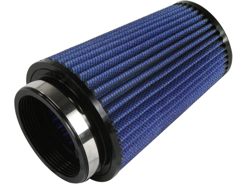 aFe MagnumFLOW Air Filter with a blue mesh design, featuring a cylindrical shape and a black base for enhanced airflow.