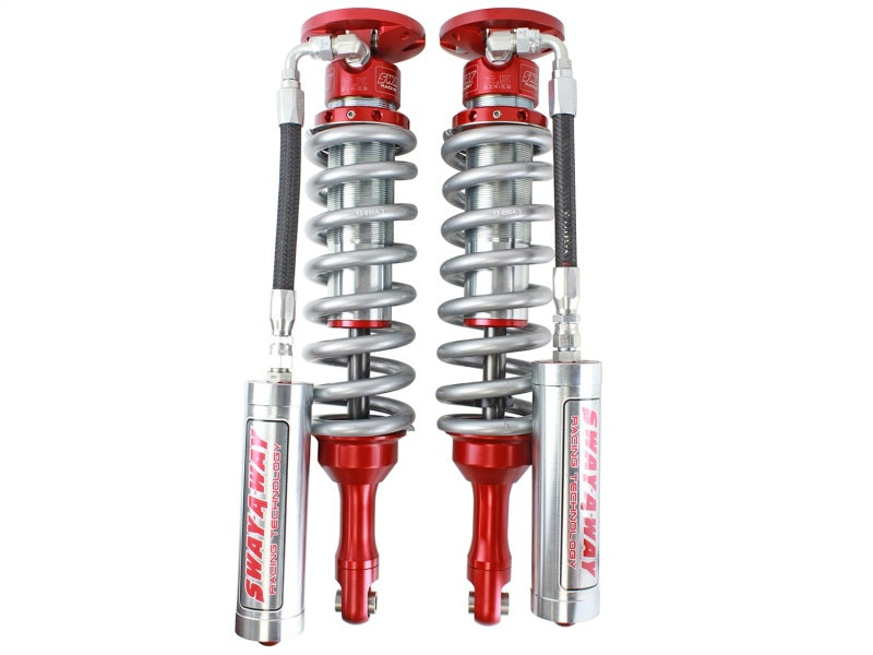 aFe Sway-A-Way 2.5in Front Coil Over Kit with remote reservoir for 2005-2017 Toyota Tacoma, featuring adjustable shocks and springs.