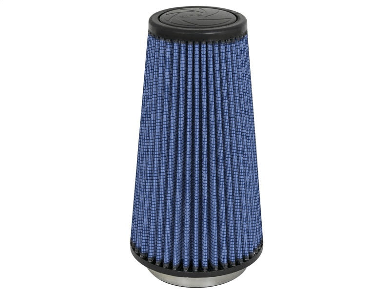 aFe MagnumFLOW Air Filter with a conical design, featuring a blue filter media and a metal base, ideal for enhanced airflow.
